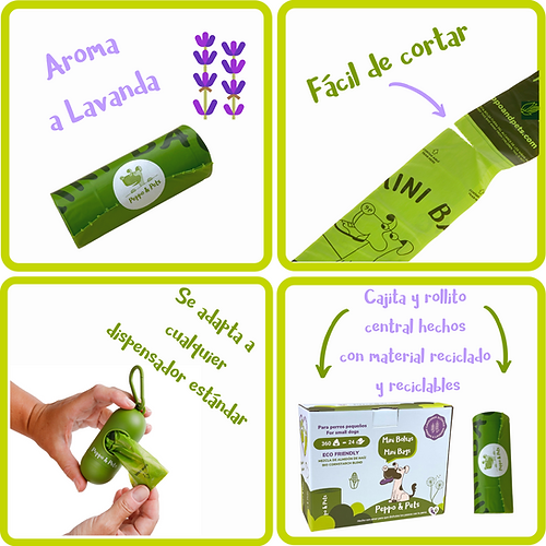 Peppo and Pets - 360 MINI Sacos Biológicos para Recolher Fezes de Cães de Pequeno Porte - Muito Resistentes - Aroma de Lavanda