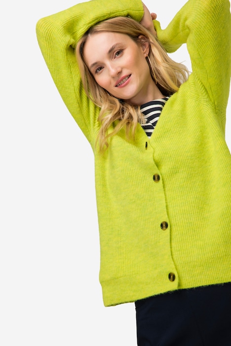 Strickjacke, Melange-Strick, V-Auschnitt, Langarm