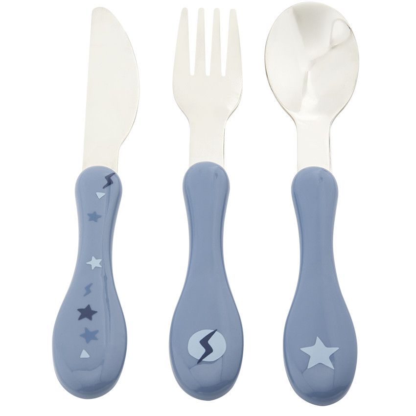 Set de 3 couverts en métal 2ème âge Yummix - Bleu - Ecru