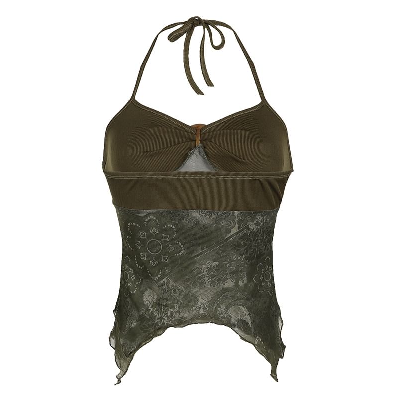 Honet - Haltertop met metalen ringpatroonprint, open rug en crop top
