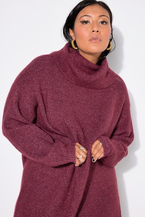Strick-Minikleid, oversized, Rollkragen, Langarm