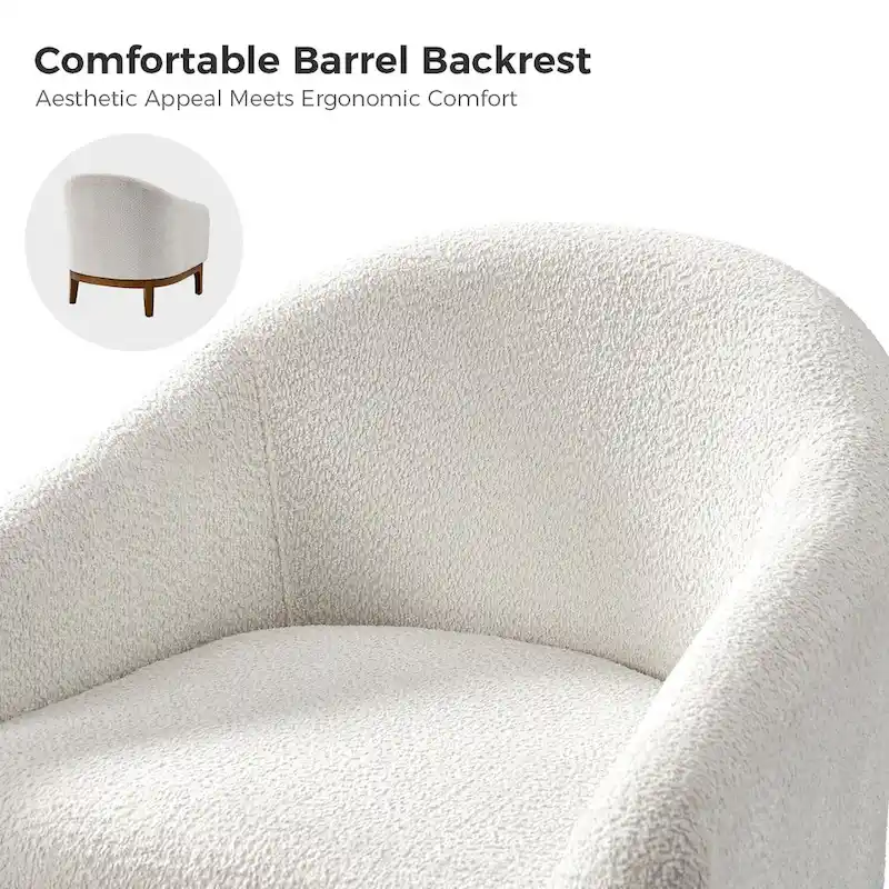 Augus Modern Boucle Accent Barrel Chair with Solid Wood Legs by HULALA HOME