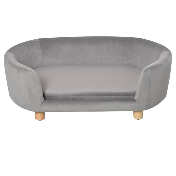 Pet Sofa Hundesofa Hundeseng Med Nederlandsk Fløyelsskum Bjørkeben For Katter Hunder 86 X 55 X 33 Cm Lys Grå