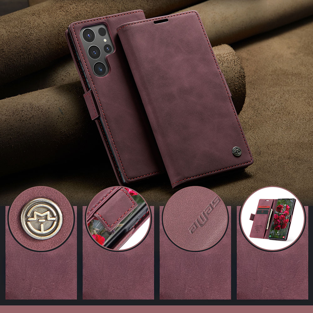 Samsung Galaxy S25 Ultra Leder Tasche Flip Wallet Etui mit Kartenfächern - Dunkelrot