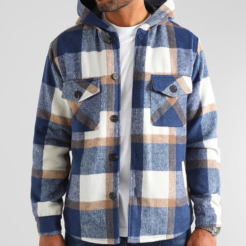 Surchemise A Carreaux Avec Capuche 0389 Bleu Beige