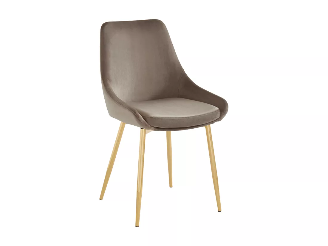 Lot de 6 chaises MASURIE - Velours et métal doré - Taupe