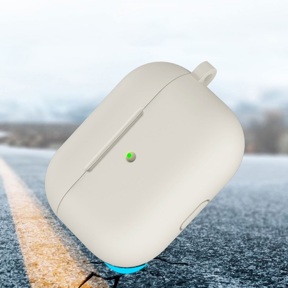 AirPods (3. Generation) Silikon Schutzhülle Abdeckung mit Karabinerhaken - Beige