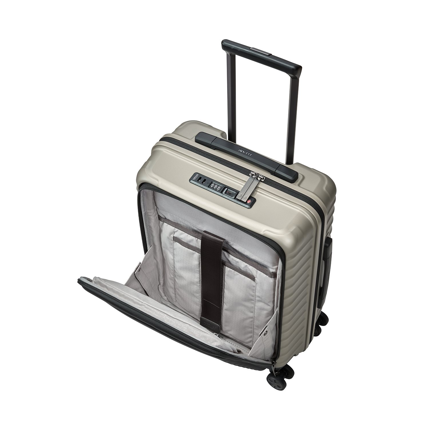 TITAN Litron 4 Wheel Trolley S Frontpocket champagne