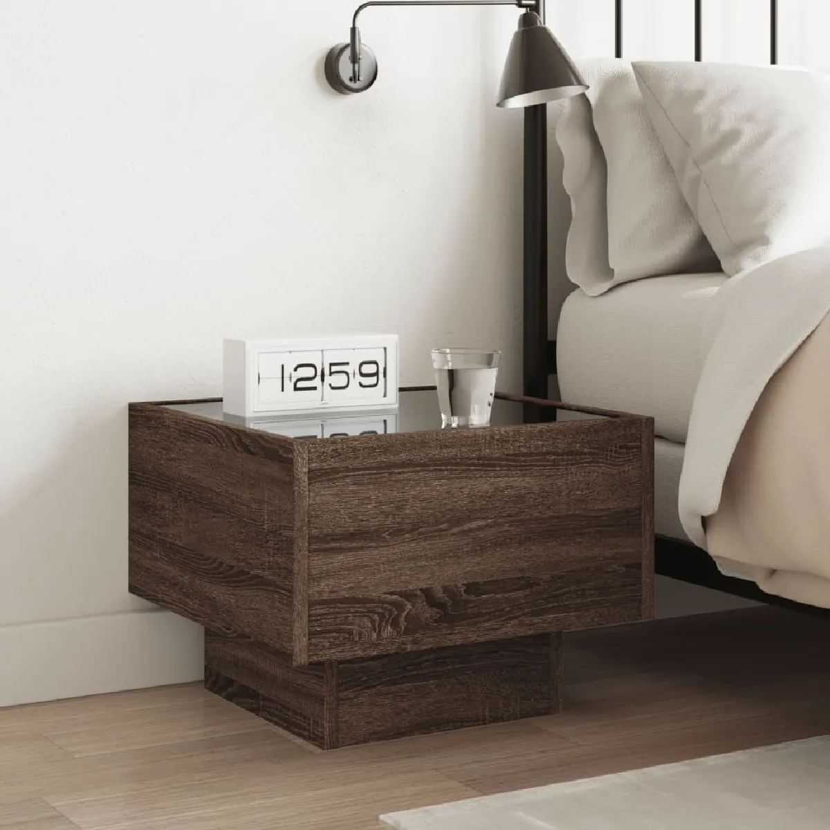 VIDAXL Table de Chevet LED Chêne Marron