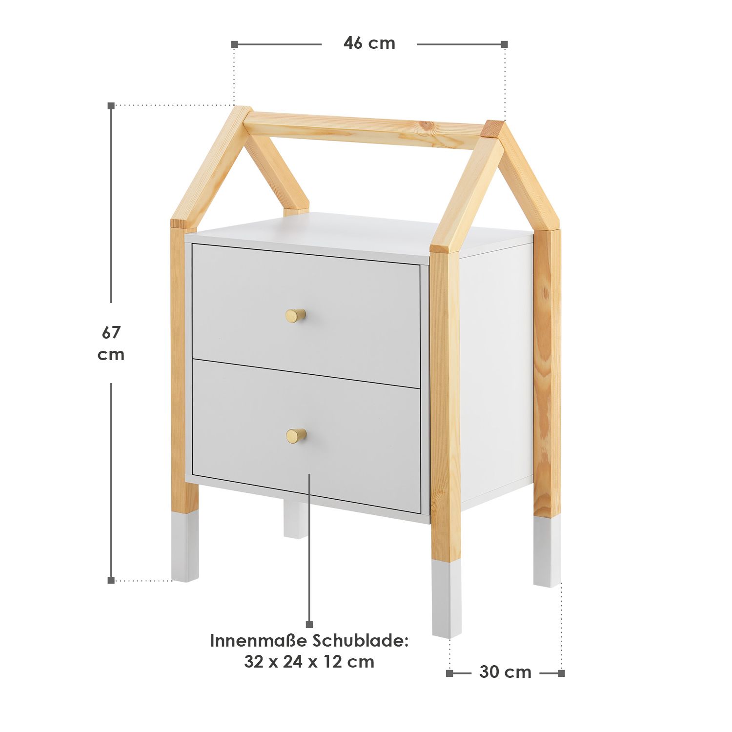 Juskys Kinder Nachttisch Enny mit 2 Schubladen - Nachtschrank klein & modern - Kommode Holz - Weiß