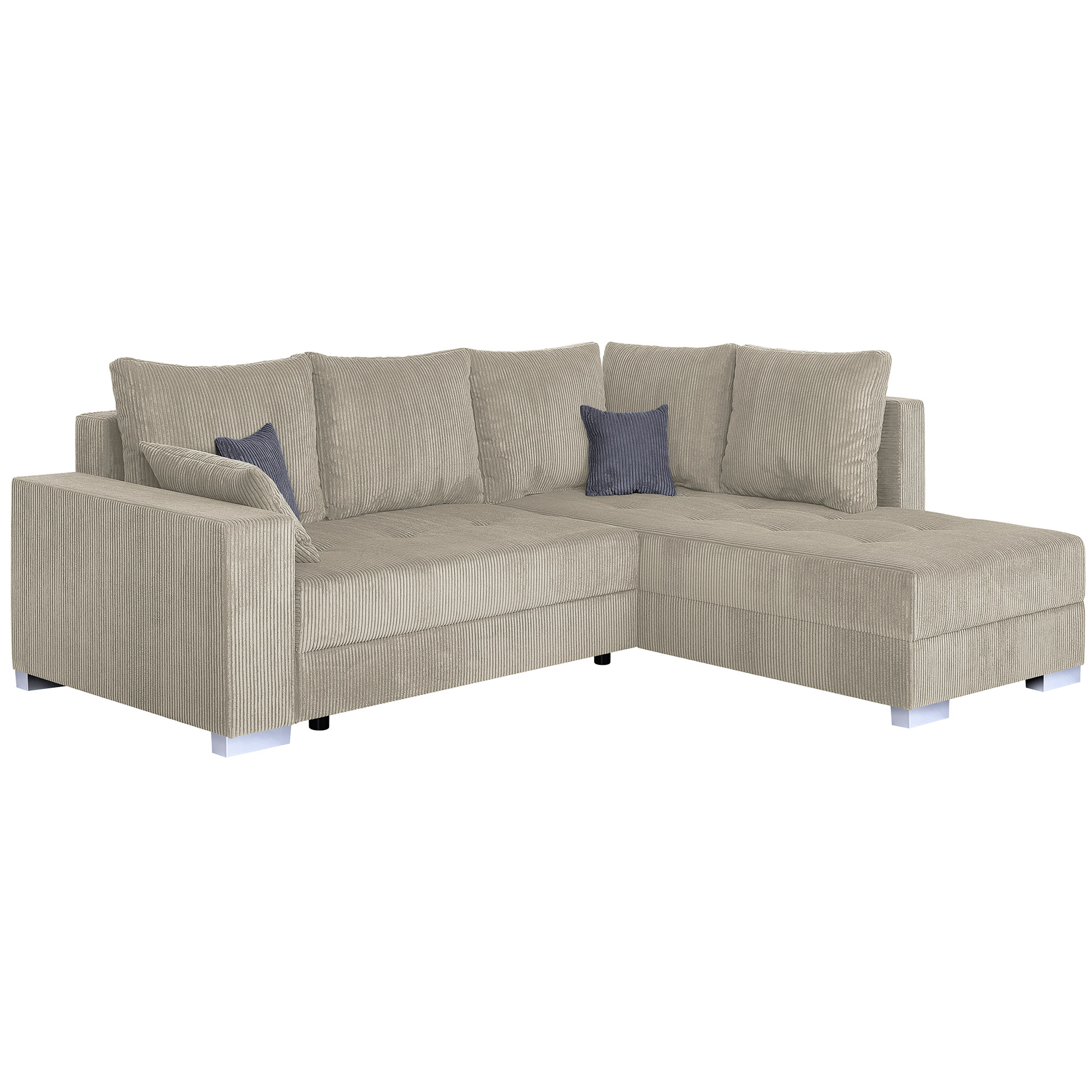 Ecksofa - cream - Cord - Liegefunktion - beidseitig montierbar