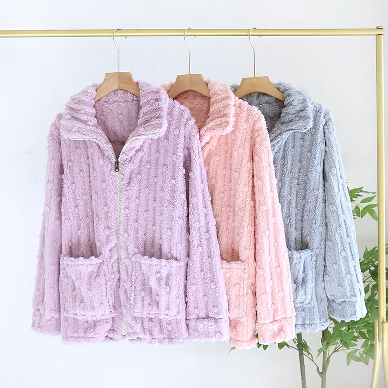 MelMount - Fleece pyjamajas met kraag en effen kleur