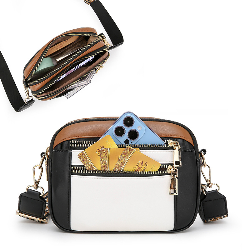 (23x16cm) Leder Schultertasche Fashion Crossbody Bag Umhängetasche - Schwarz