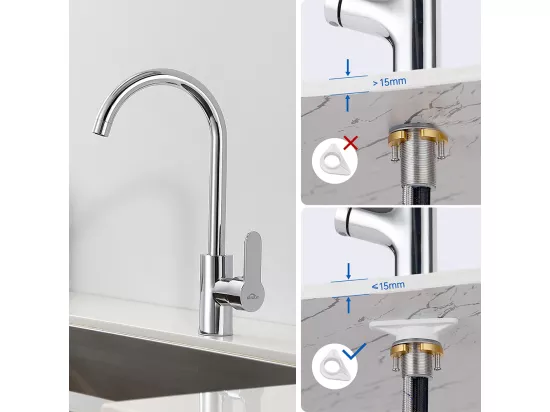 Elégant Mitigeur de Cuisine Auralum MAX Chromé,Pivotant à 360° Robinet d'Évier en Laiton avec Eau Chaude/Froide pour Cuisine,Mousseur Démontable