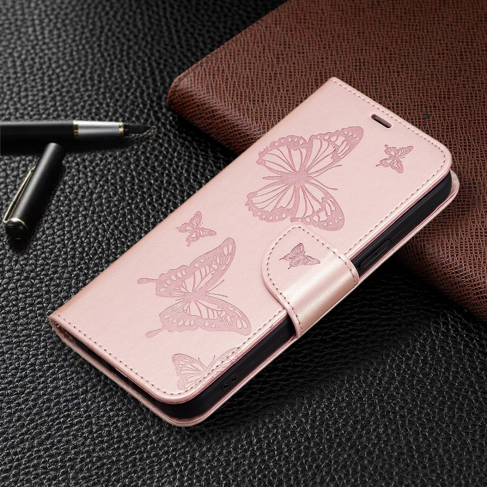 Samsung Galaxy S23 Ultra 5G Leder Tasche mit Kartenfach   Handschlaufe Schmetterling - Roségold