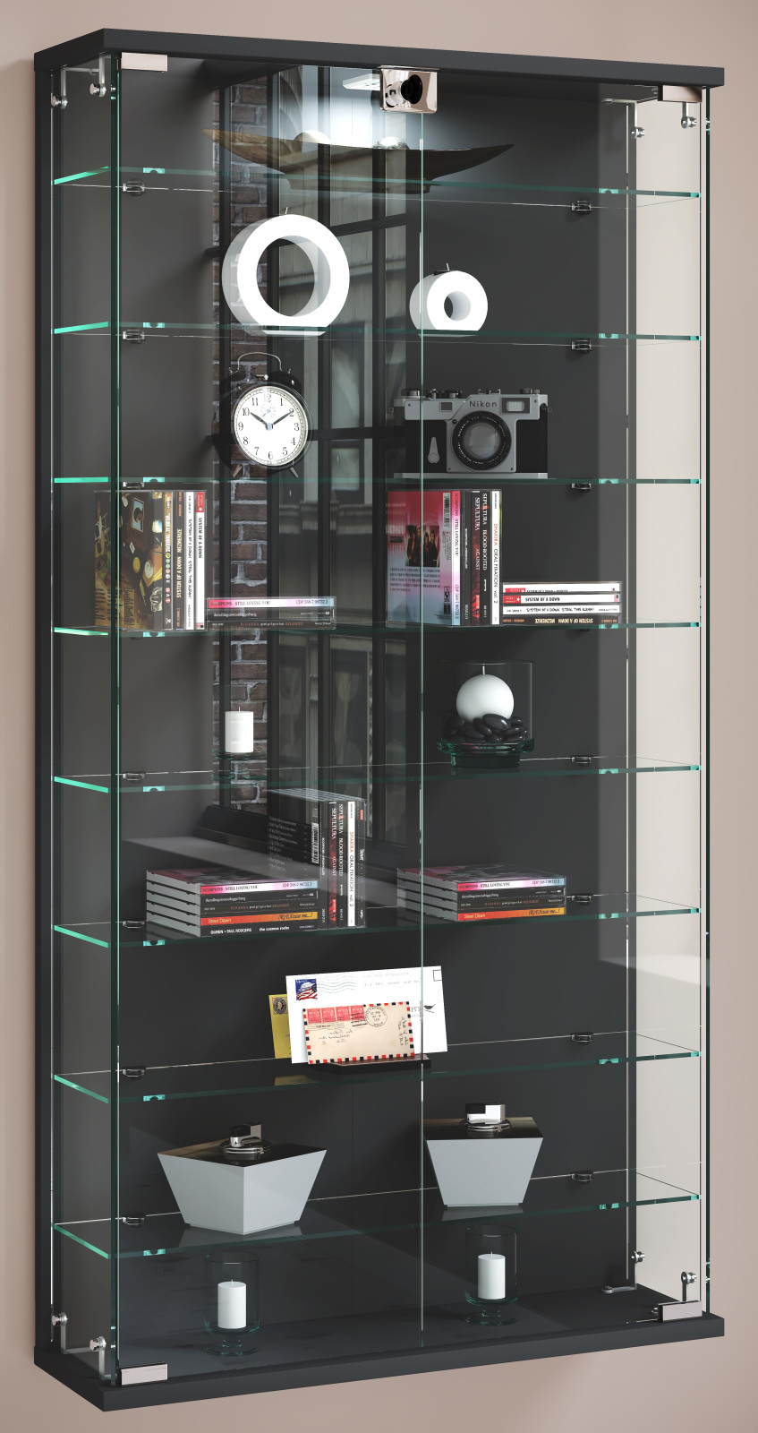 Wandvitrine RELAS L - anthrazit - 114 cm hoch