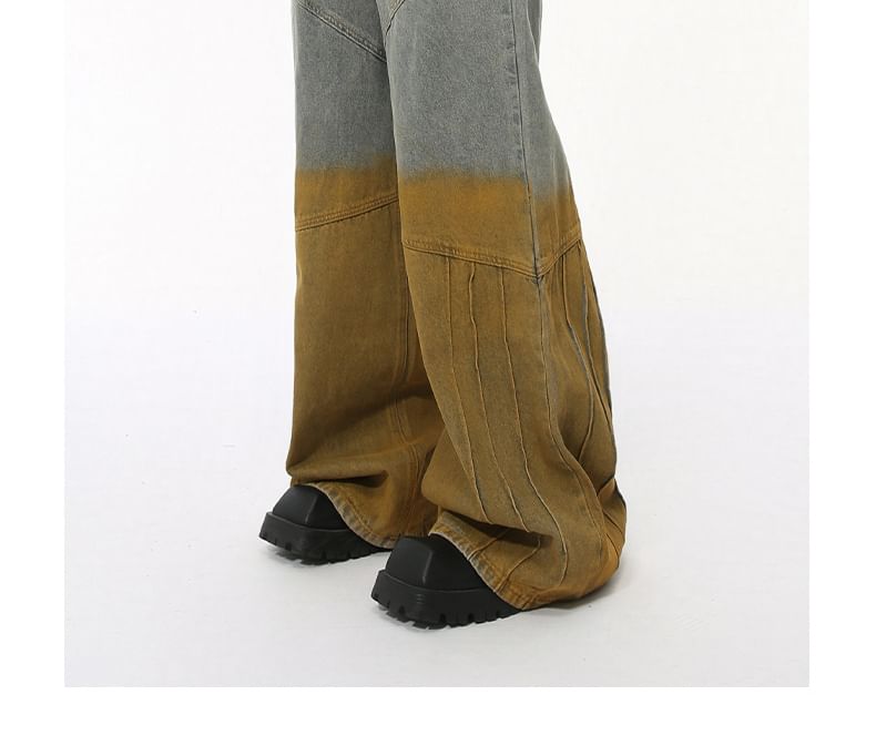 FAERIS - Hoge taille tweekleurige wijde pijpen jeans