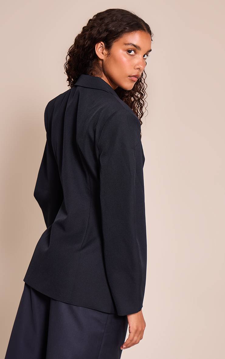 Bleu Marine Blazer À Manches Cocon Et Détail Asymétrique