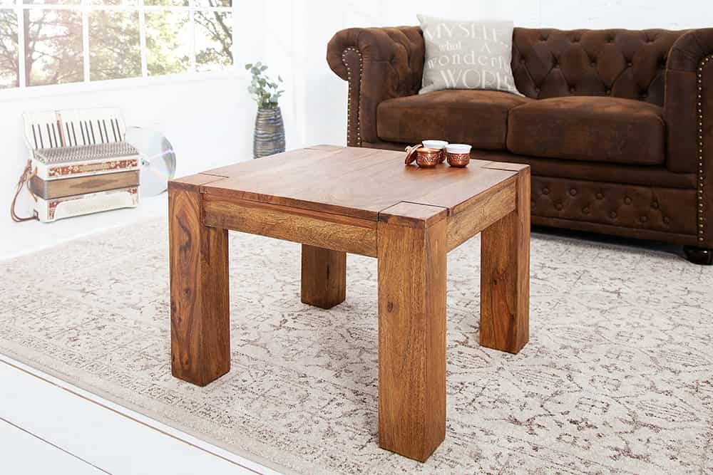 Massivholz Couchtisch MAKASSAR 60cm braun Sheesham stone finish einzigartige Maserung
