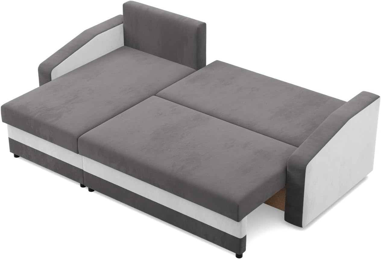 Mebligo - Ecksofa mit Schlaffunktion, Universelle Seite, Grau + Weiß (Mikro 27 + Mikro 31)