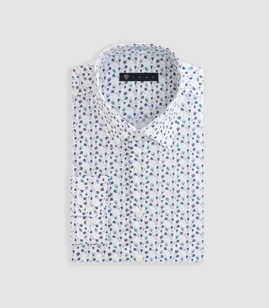 Chemise à imprimé floral blanc-marine 