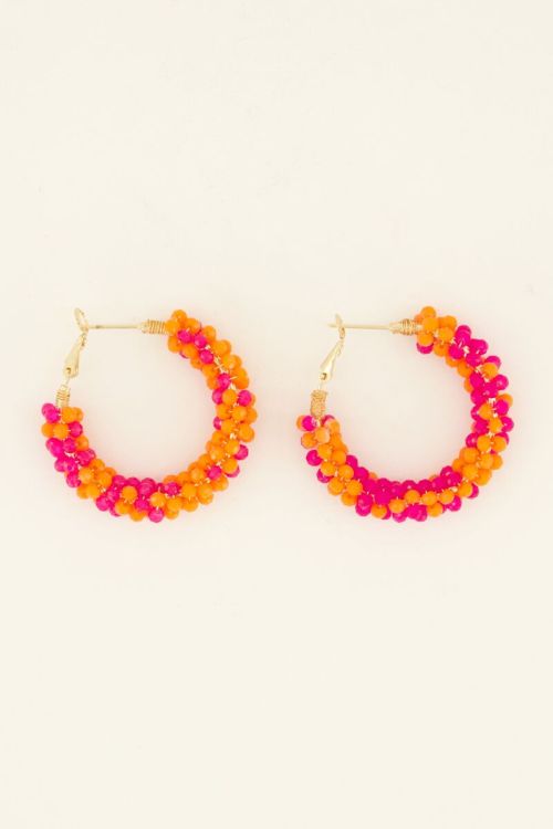 Ronde statement oorbellen met roze & oranje steentjes