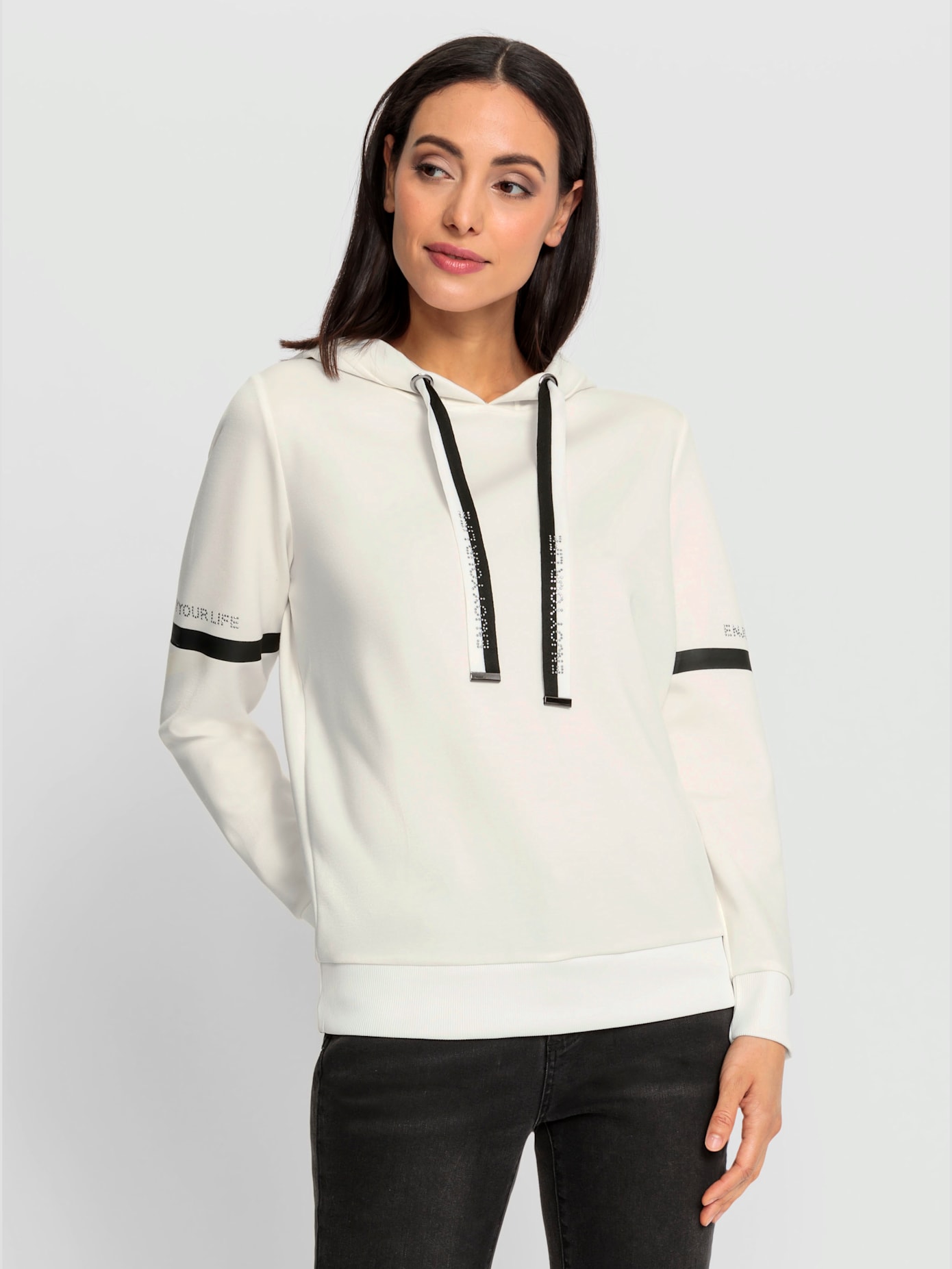 Sweat-shirt inscription avec petites pierres brillantes fantaisie