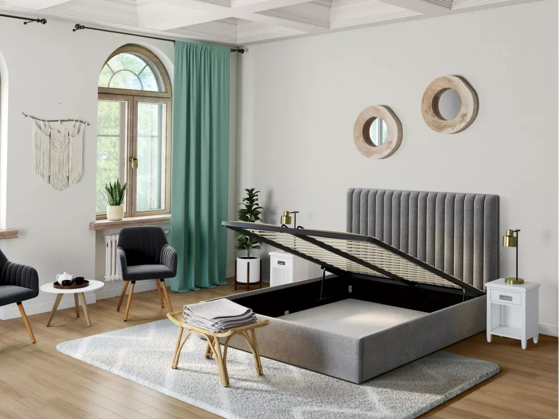 Chaise avec accoudoirs en velours et métal effet bois - Gris - ELEANA