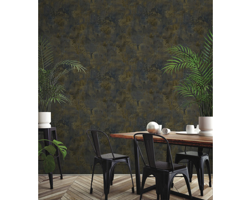 Vliesbehang 186402 Steen gegalvaniseerd blauwgoud