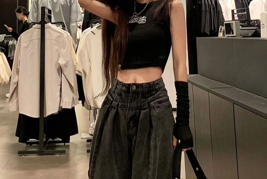 Kloitrinm - High Waist Washed Baggy Jeans