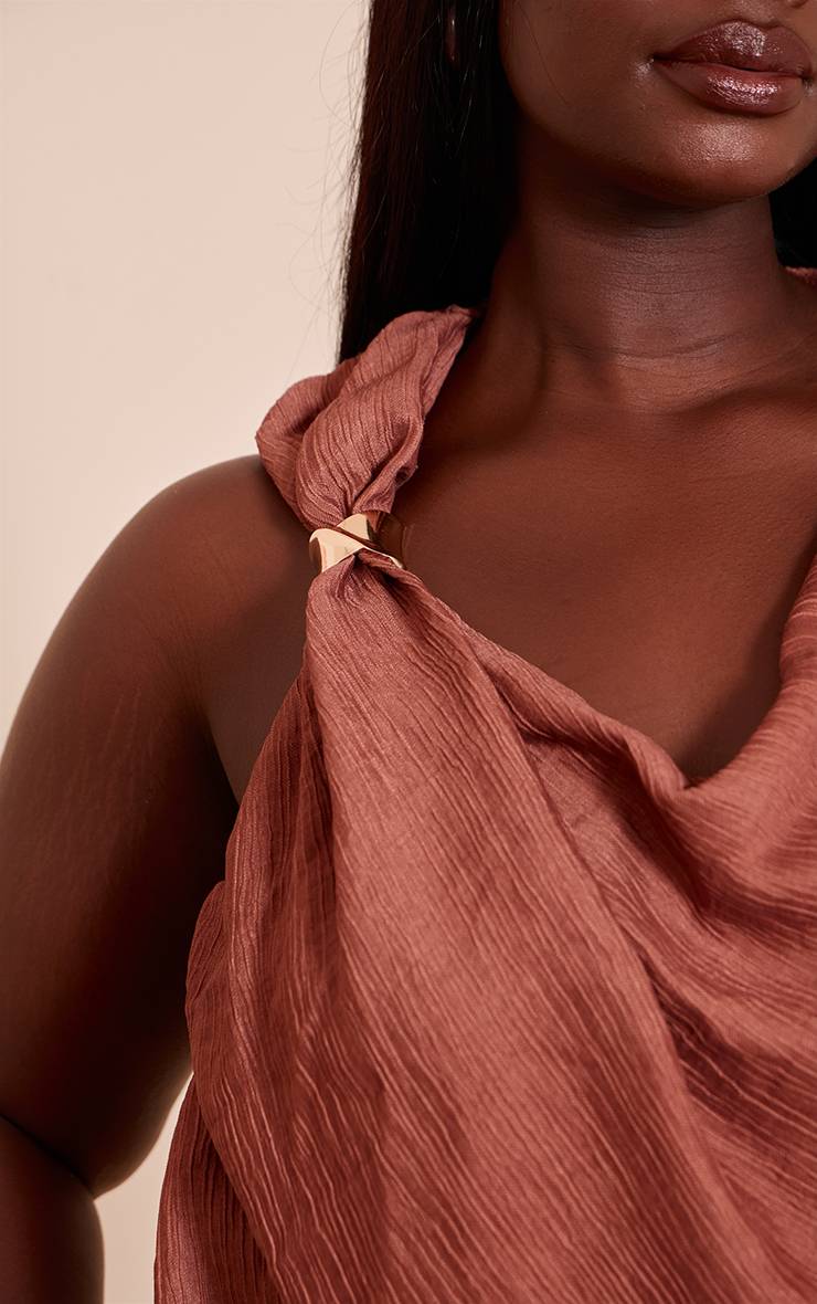 Marron Haut Drapé À Finitions Tissées Texturées Grande Taille
