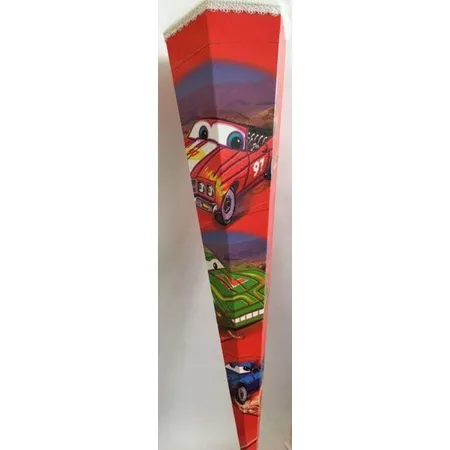 Goldbuch Schultüte Autorennen weiße Borde und weißer Tüll, 85 cm, 6 eckig