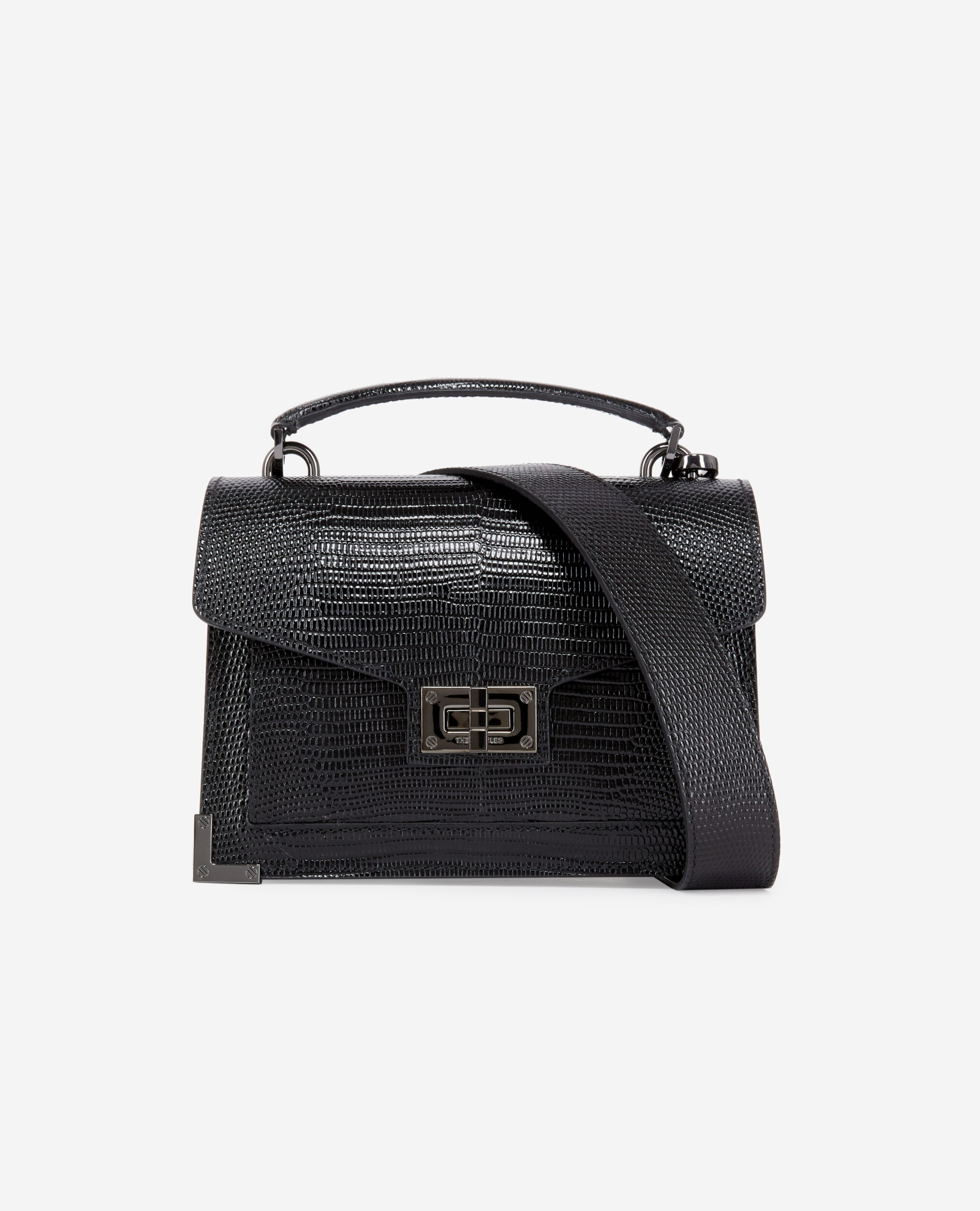 Sac Emily small en cuir noir effet lézard
