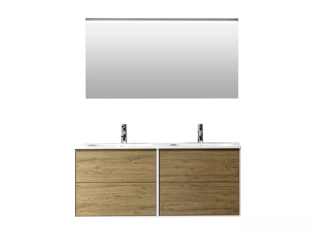 Ensemble de salle de bain double vasque 4 pièces IGEA chêne miel