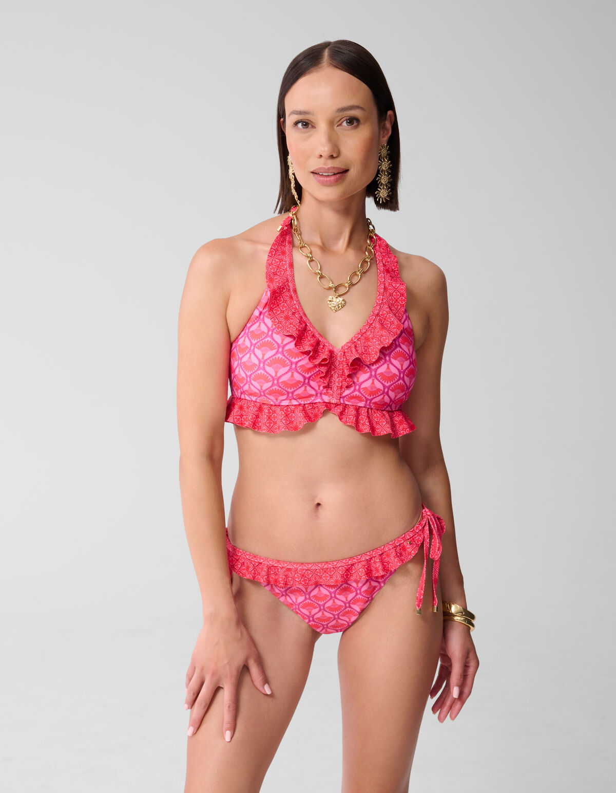 Printed Ruffle Bikini Broekje Roze