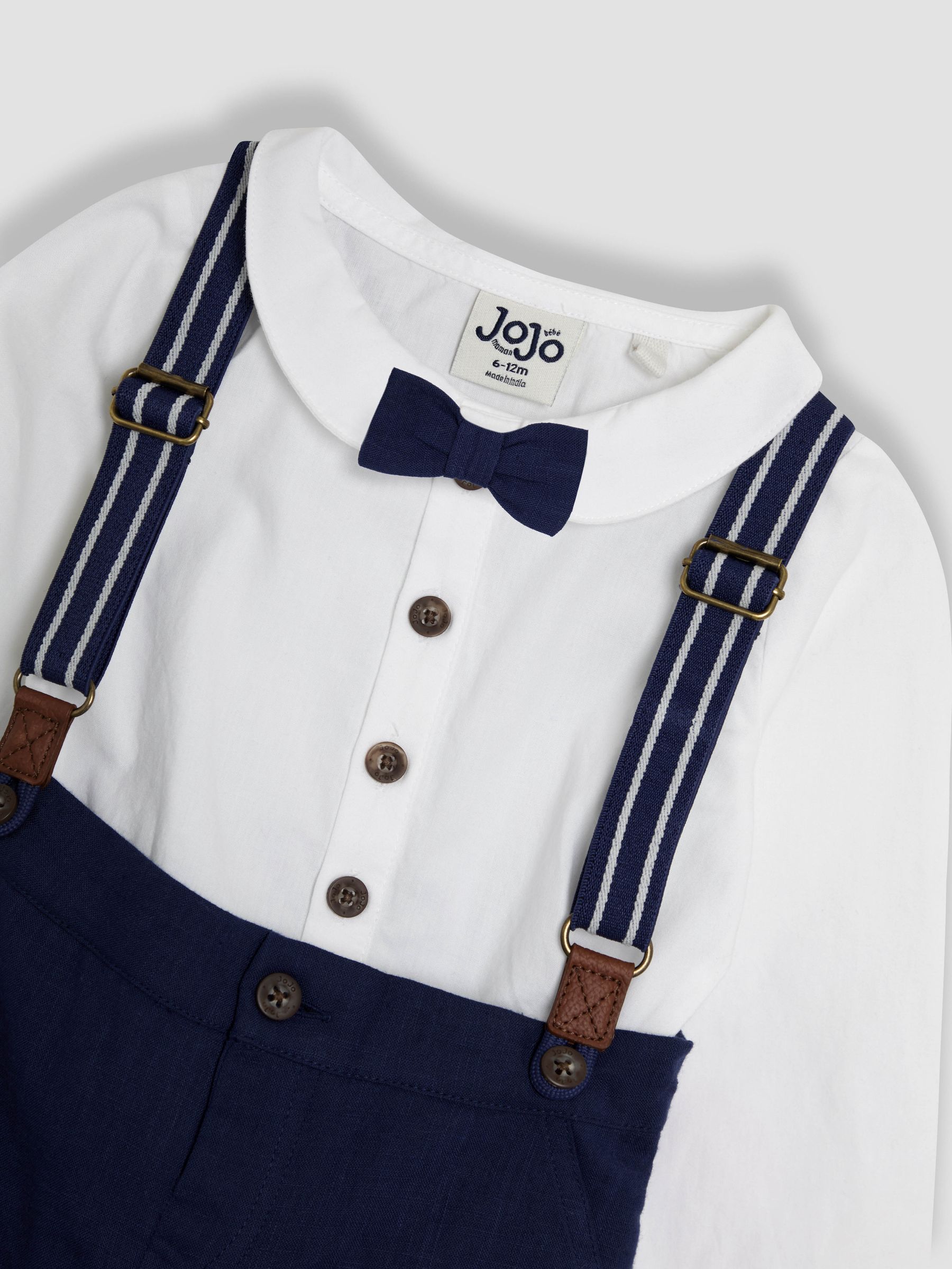 Marineblauw - JoJo Maman Bébé 4-delige set van overhemd en broek met strik en bretels