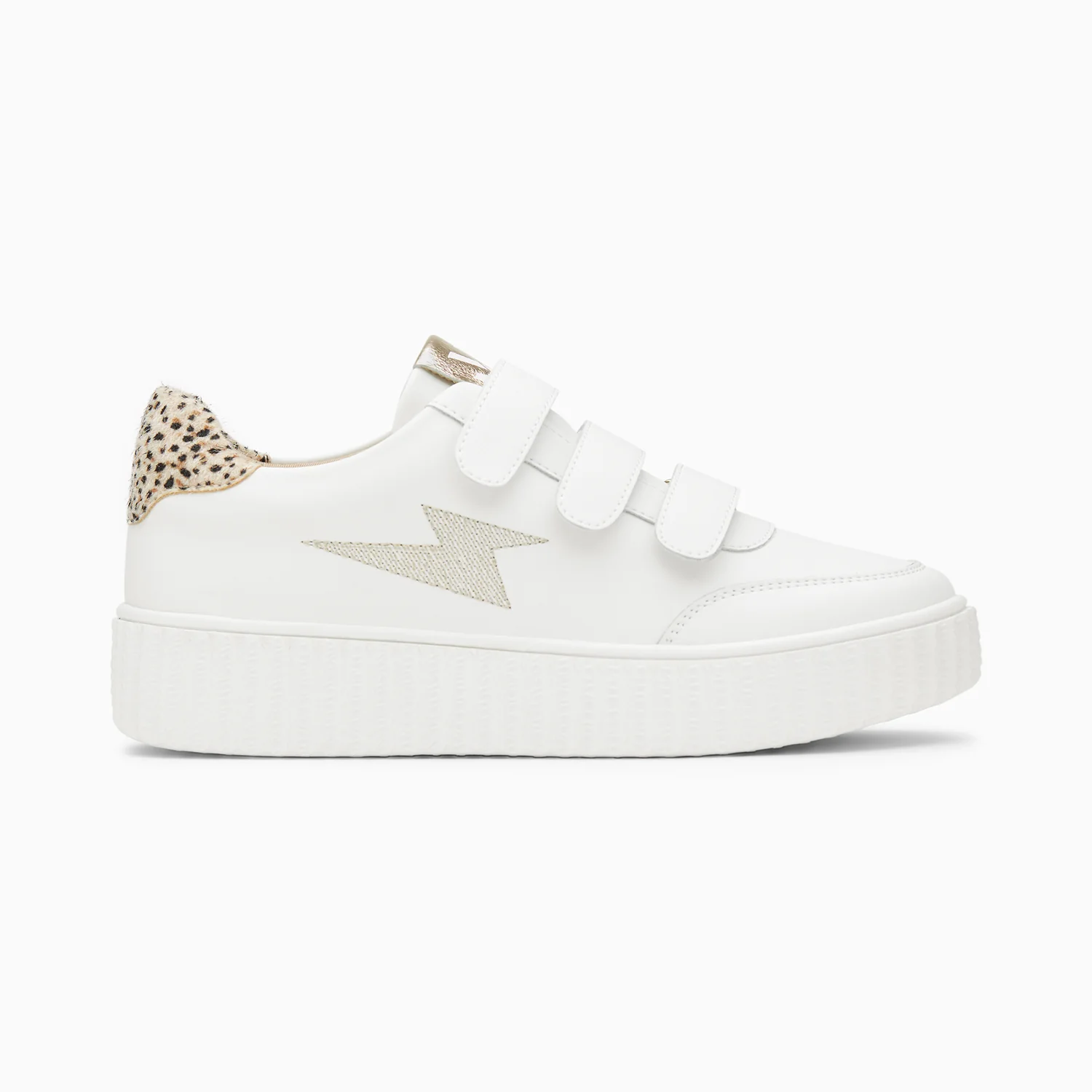 Sneakers-Baskets éclair Damia blanc et léopard à scratchs