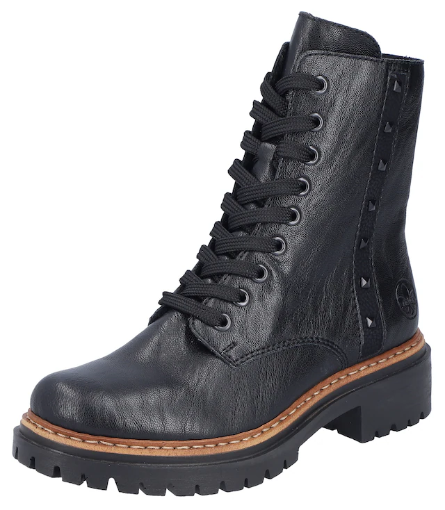 Rieker Schnürstiefelette  , Schnürboots, Blockabsatz, Innenreissverschluss und Nietenverzierung