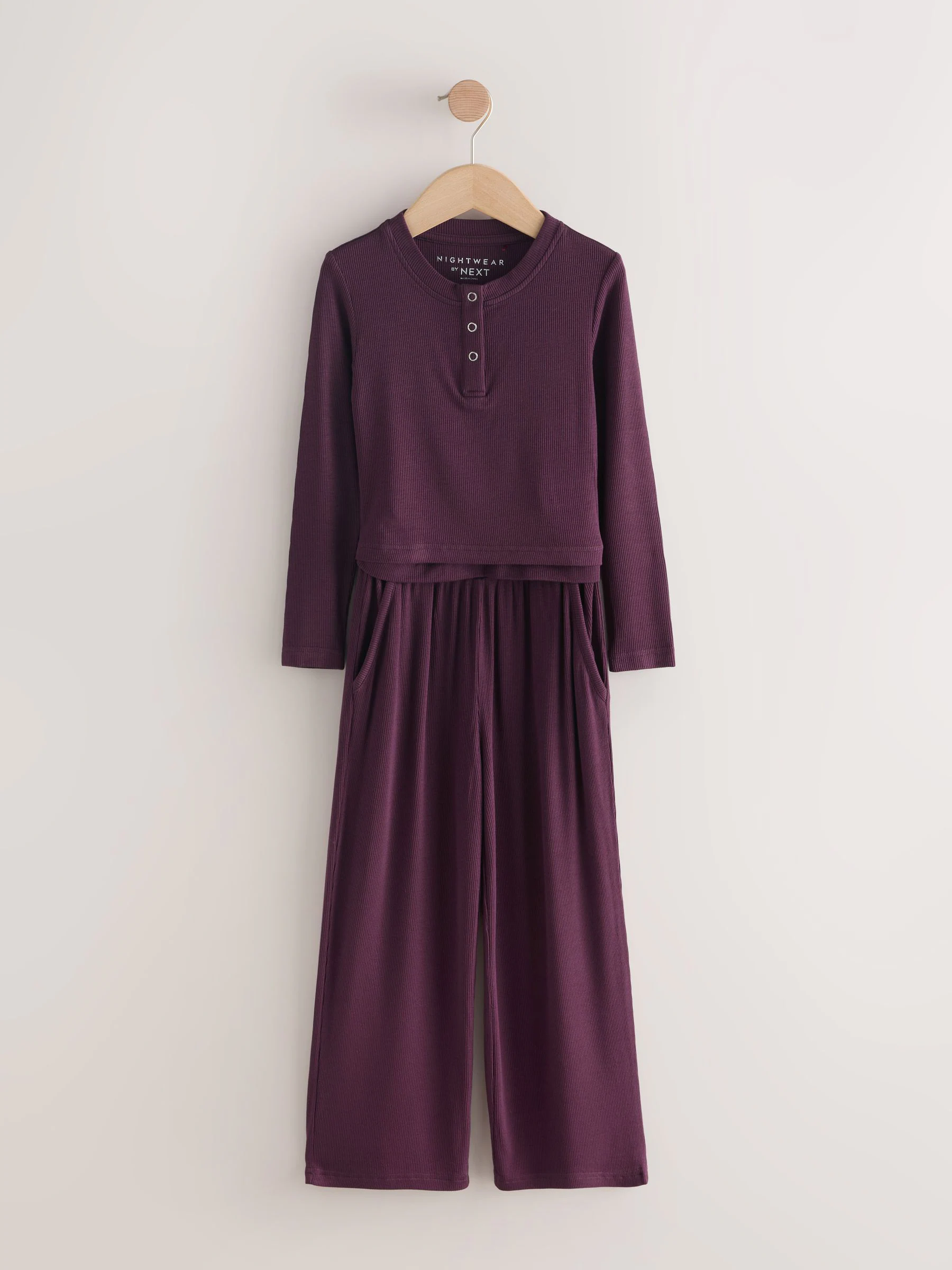 Bordeauxrood - 'Soft Folded Waistband Button Through Pyjamas (6-16yrs)