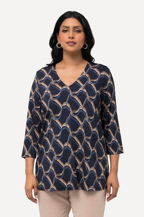 Slinkyshirt, Wellen, Classic, V-Ausschnitt, 3/4-Arm