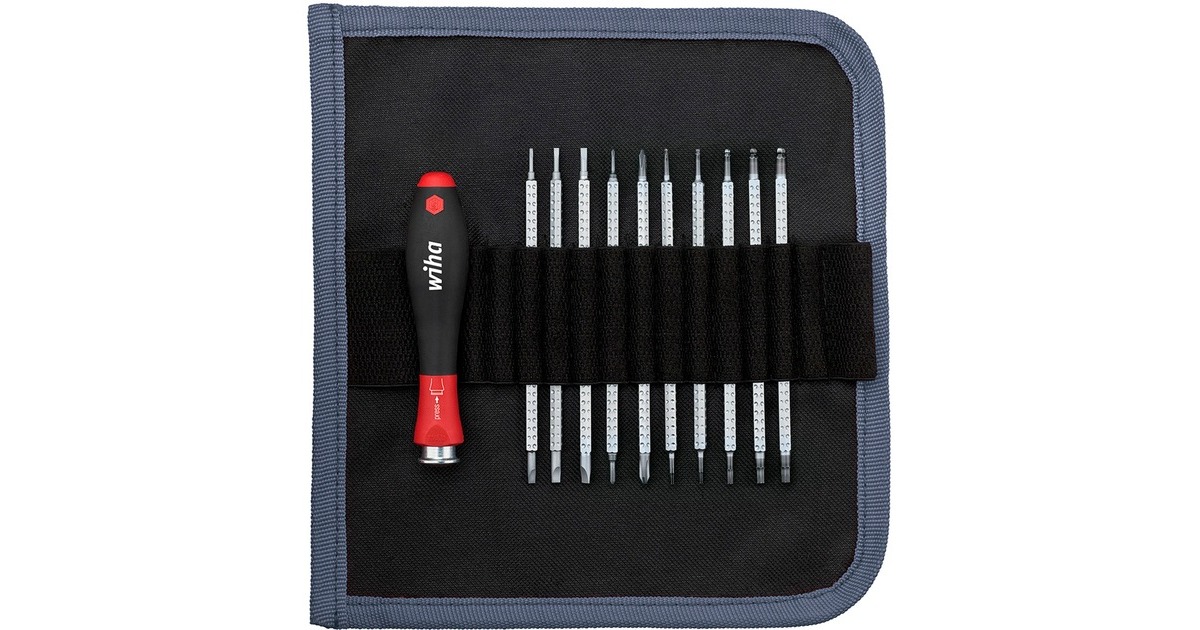 WihaSchroevendraaier met wisselschachtenset SYSTEM 4, 12-delig  (Zwart/rood, incl. roletui)