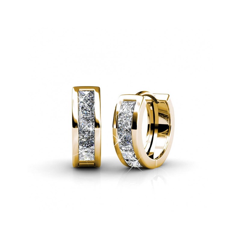 Boucles d'oreilles Square Hoop - Doré et Cristal