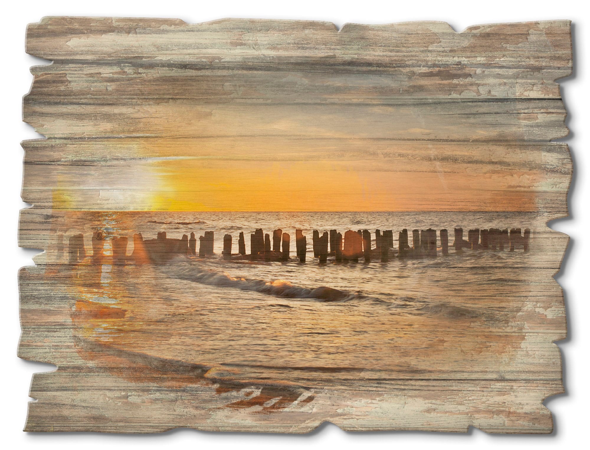 Artland Holzbild »Schöner Sonnenuntergang am Strand« Strand 1 Stk. tlg.