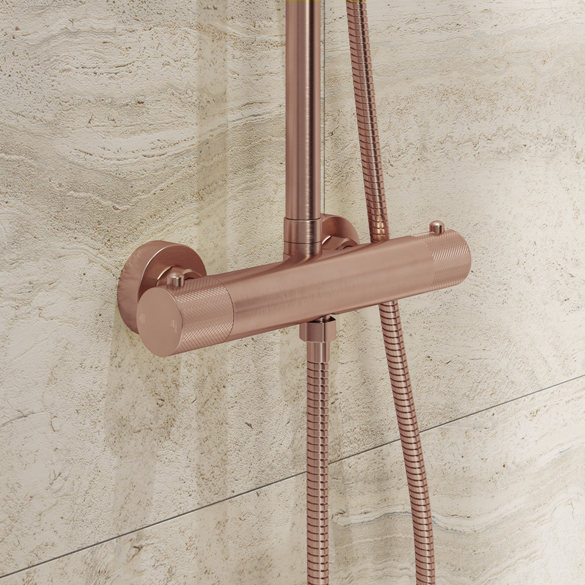 Saniclear Evolution Curved opbouw regendouche geborsteld koper met 30cm hoofddouche en 2 standen handdouche