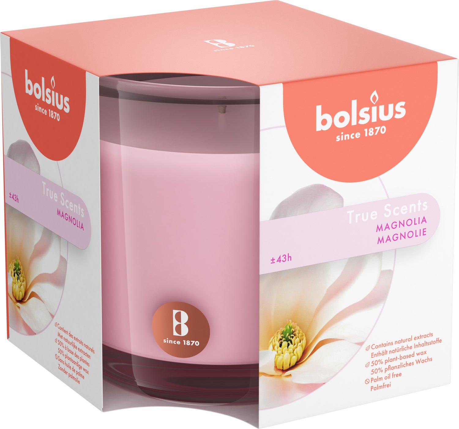 Bolsius geurkaars True Scents Magnolia roze 43 uur D 9,7 H 9,9 cm