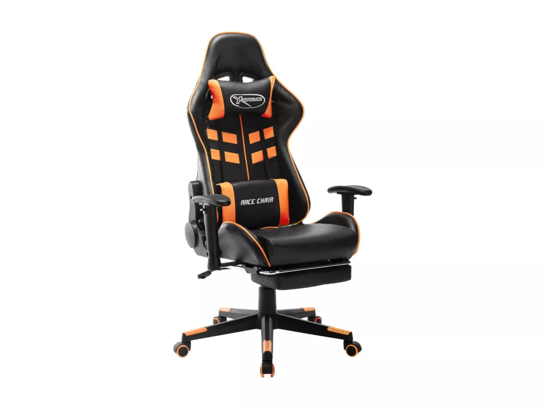 Chaise de jeu avec repose-pied Noir et orange Cuir artificiel