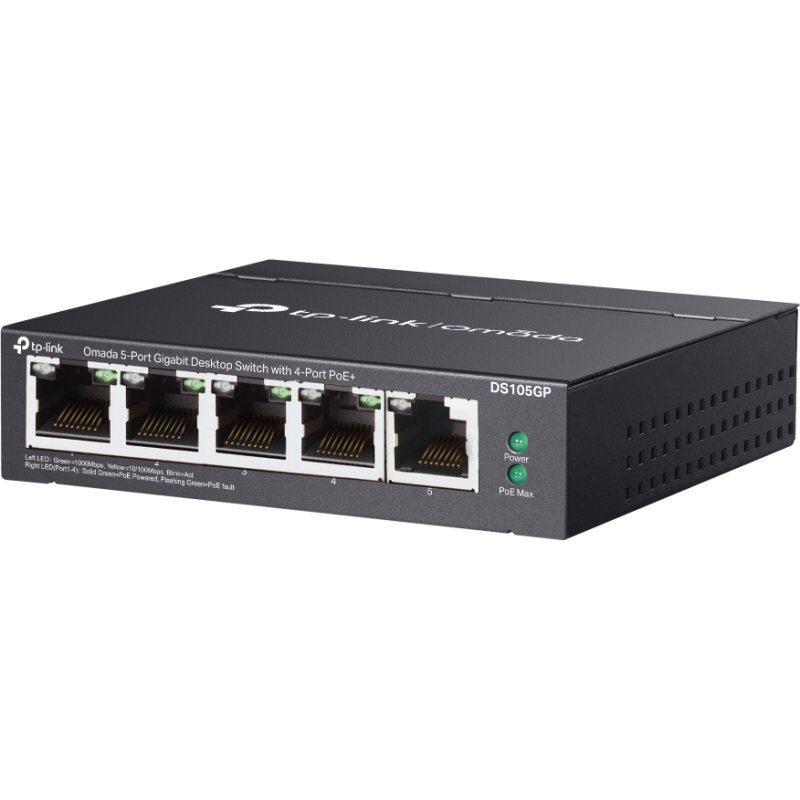 TP-Link Omada DS105GP commutateur réseau Non-géré Gigabit Ethernet (10/100/1000) Connexion Ethernet, supportant l'alimentation via ce port (PoE) Noir