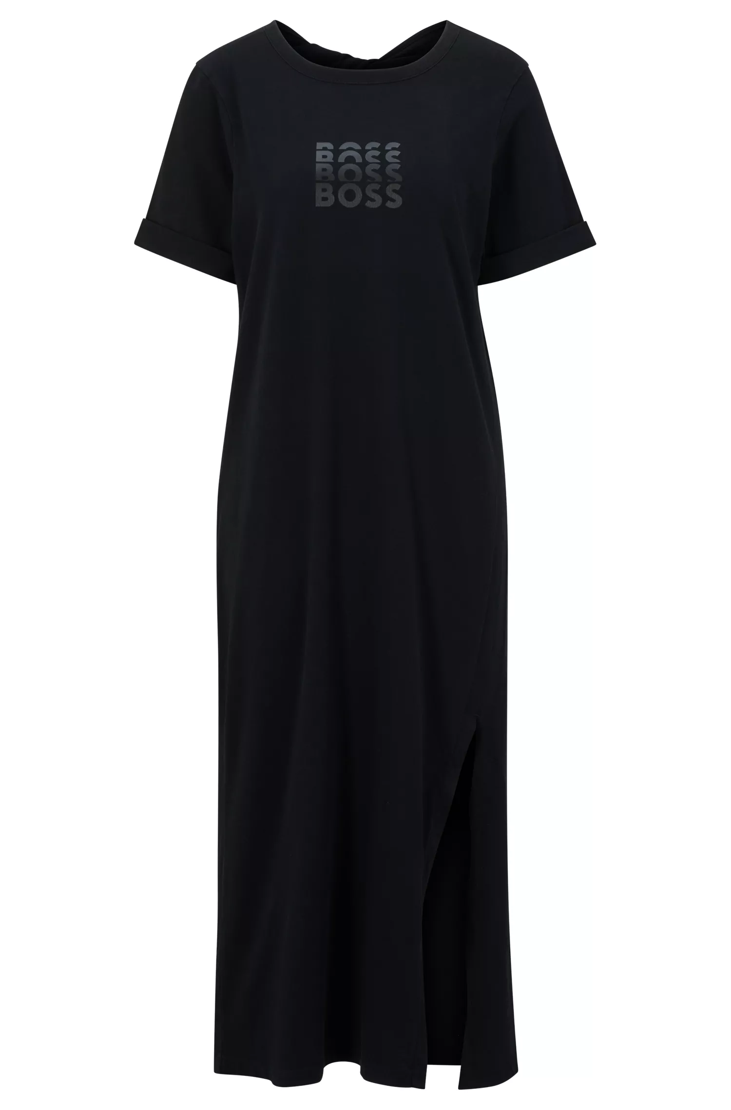 Vestido camiseta BOSS preto em malha de algodão com detalhe de logotipo