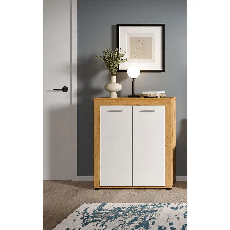 Hioshop Jam schoenenkast 2 deuren wit- eik decor