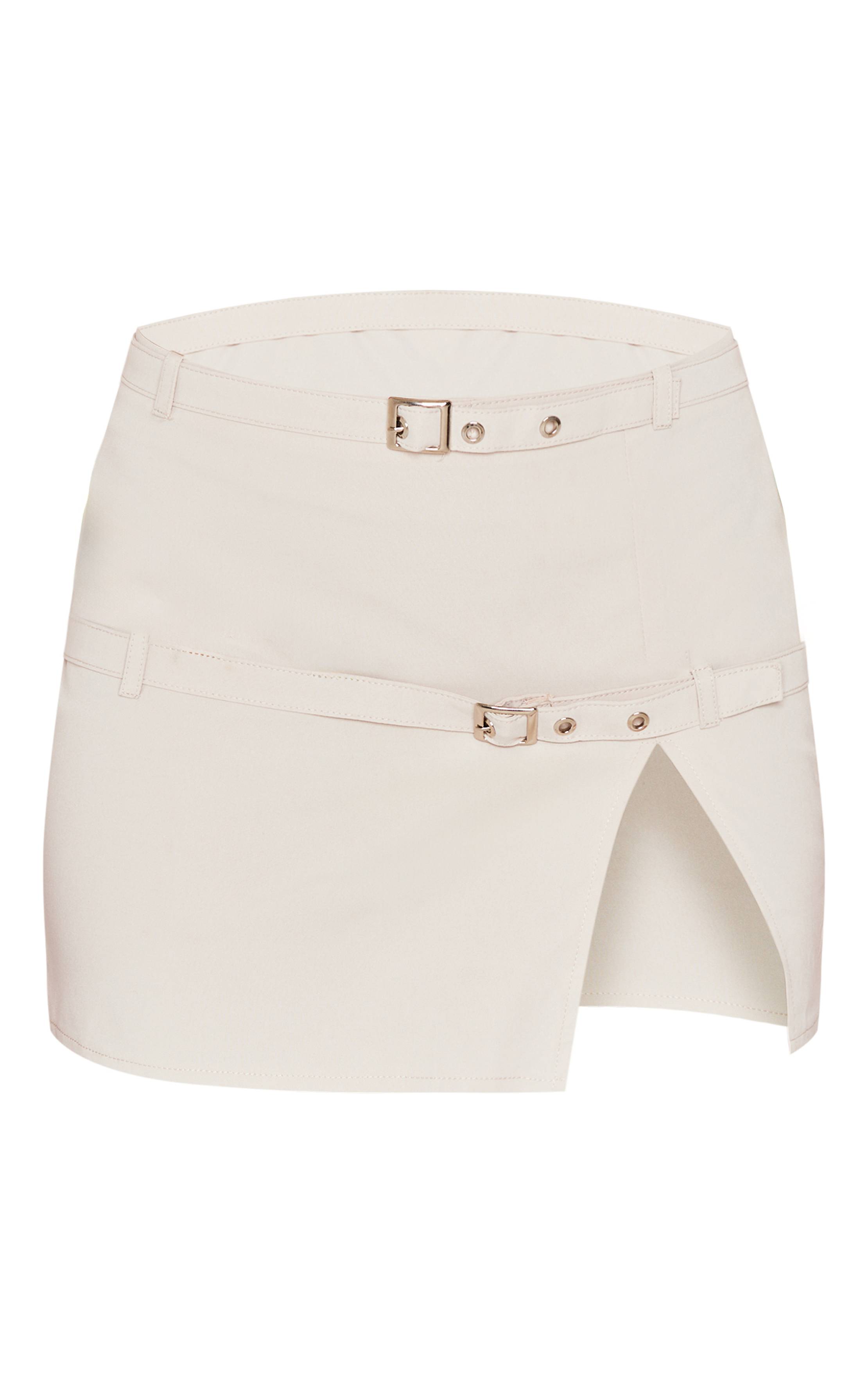 Gris Pierre Ensemble Jupe Micro Mini Ajustée En Tissu Tissé Avec Détail Ceinture